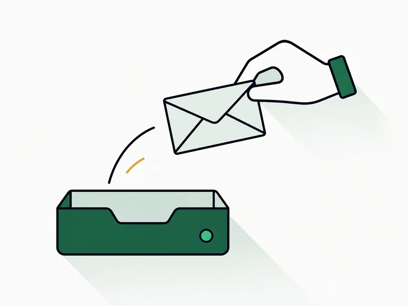 A hand placing a single email envelope into a labelled inbox tray