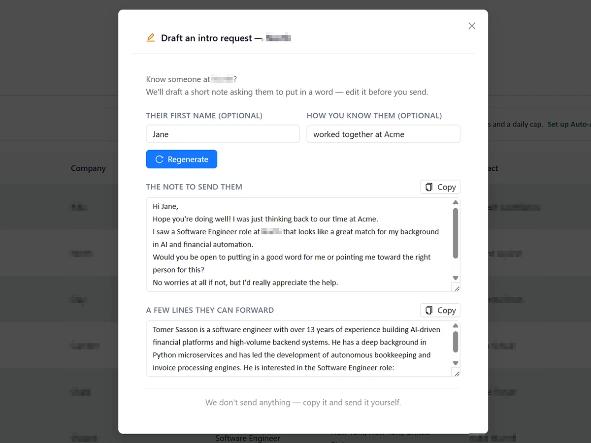 Job Beast intro request — a note to send your contact plus a few lines they can forward on your behalf
